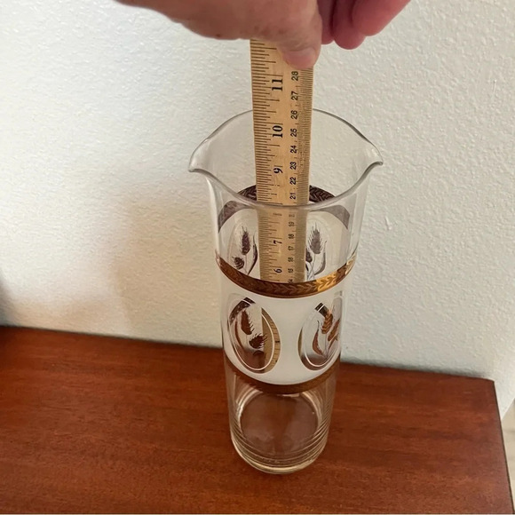 Mid Century Modern Gold Wheat Cylinder Double Spout Cocktail Pitcher - Picture 8 of 10